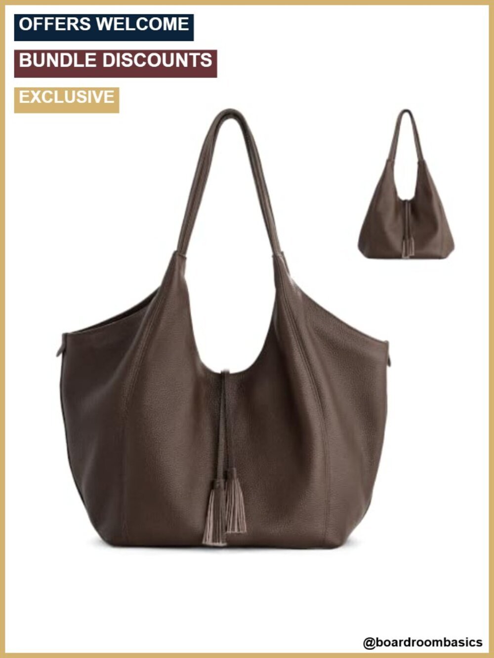 Genuine Leather Convertible Tote Hobo Bag with Tassel